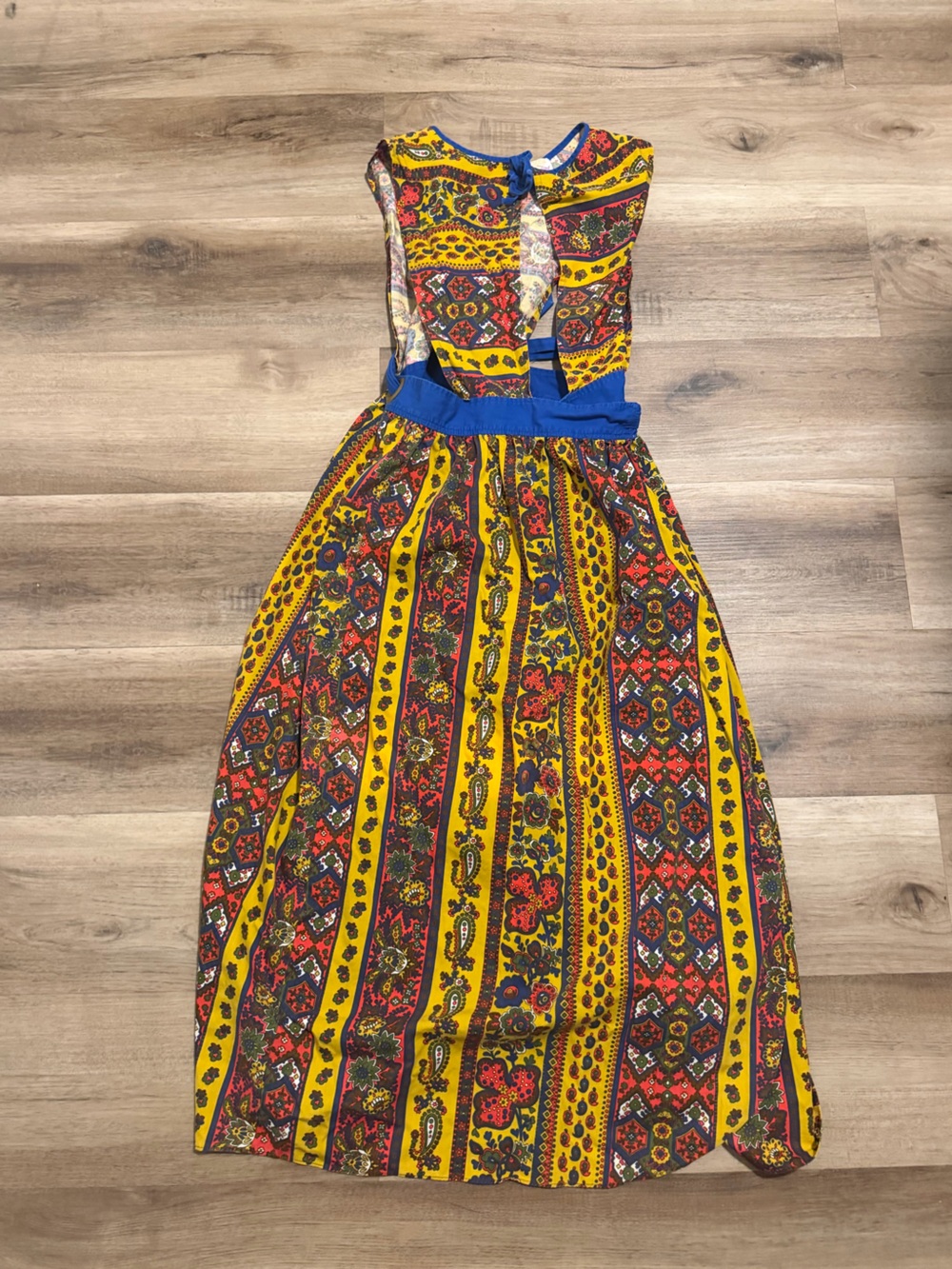 VTG Design House Apron Pinafore Dress 60s 70s Lotus Floral Paisley Cottagecore - Picture 2 of 12